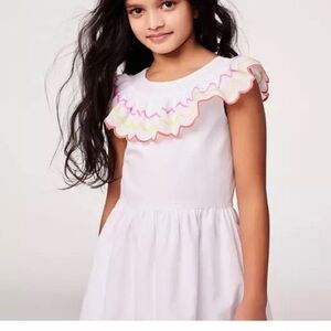 Janie & Jack Girls Embroidered Scalloped Ruffle Dress Cotton Summer Vacation